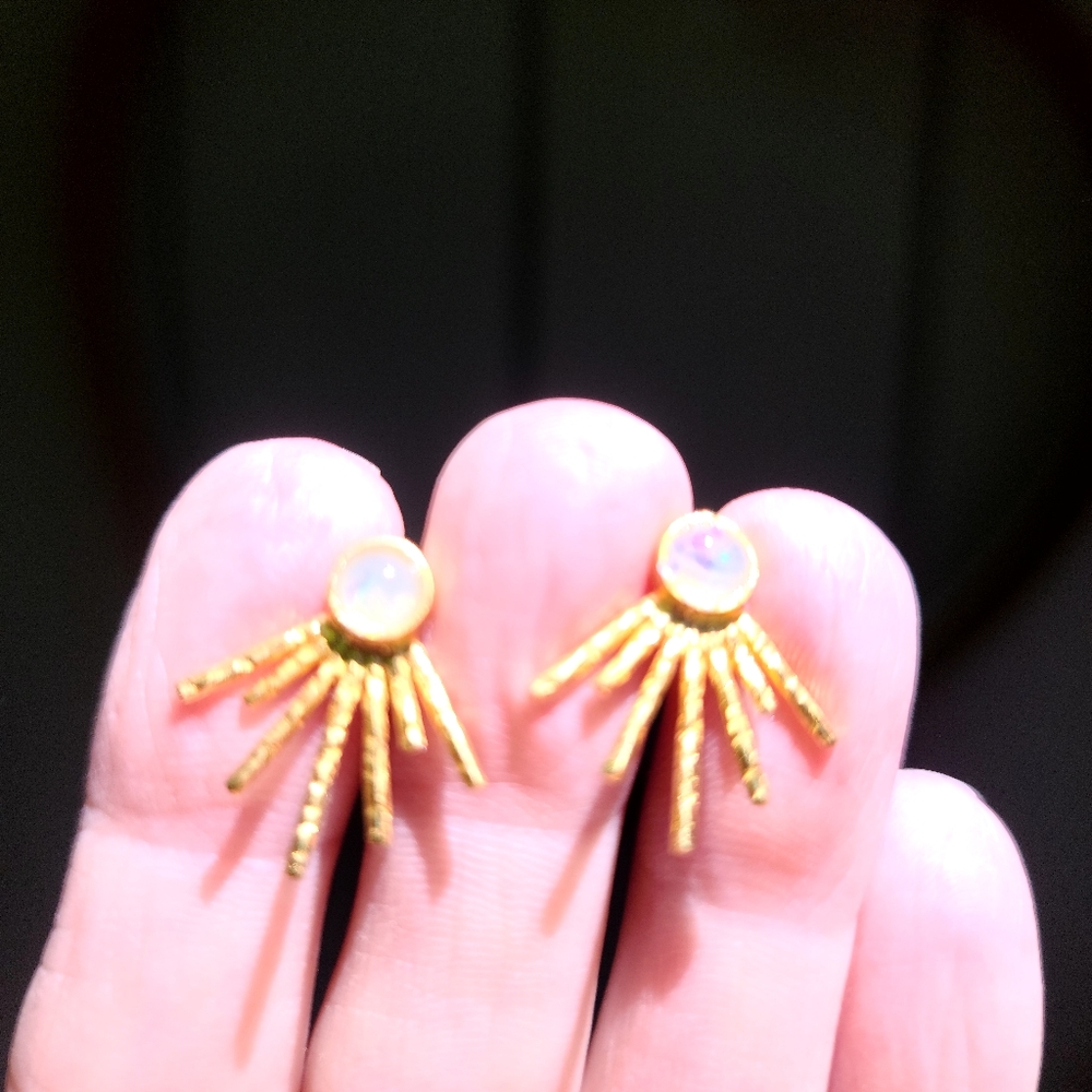 Opal sun burst sterling&gold earrings - Picture 7 of 7